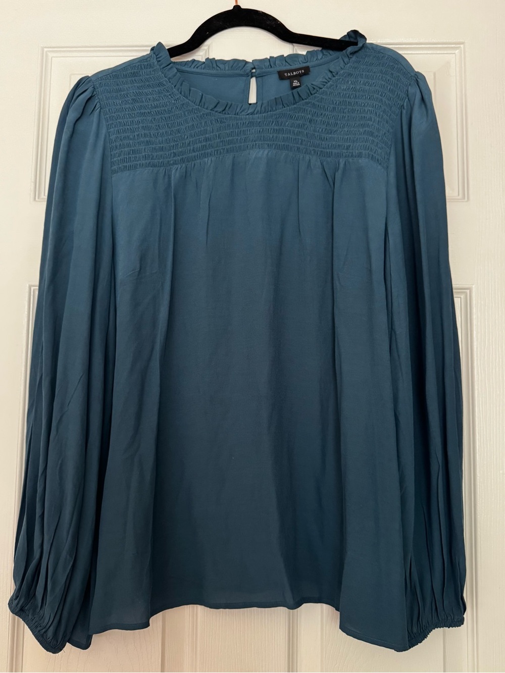 NWT Talbots Teal Blue Long Sleeve Smocked Yoke Blouse